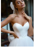 Strapless White Satin Tulle Wedding Dress With Detachable Bolero